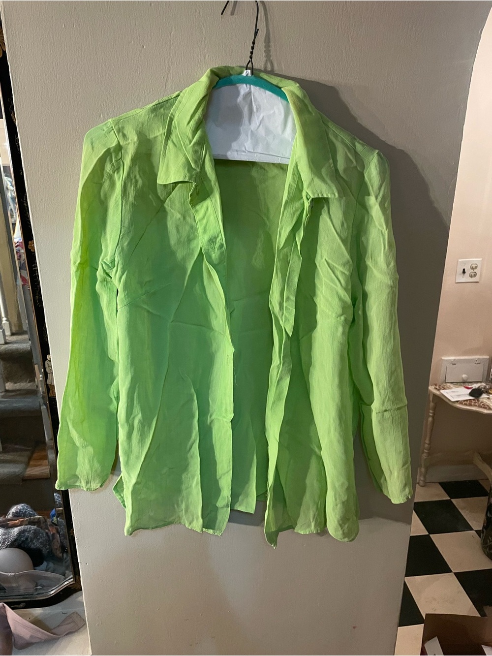 Vintage 90s Epogee Lightweight Lime Green Sheer Button-Front Blouse